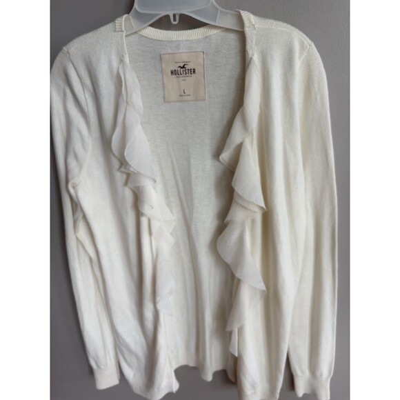 Vintage Hollister  Lg Y2K Cream Knit Cardigan Ruffle Edging Cotton Cottage Core - Picture 5 of 16